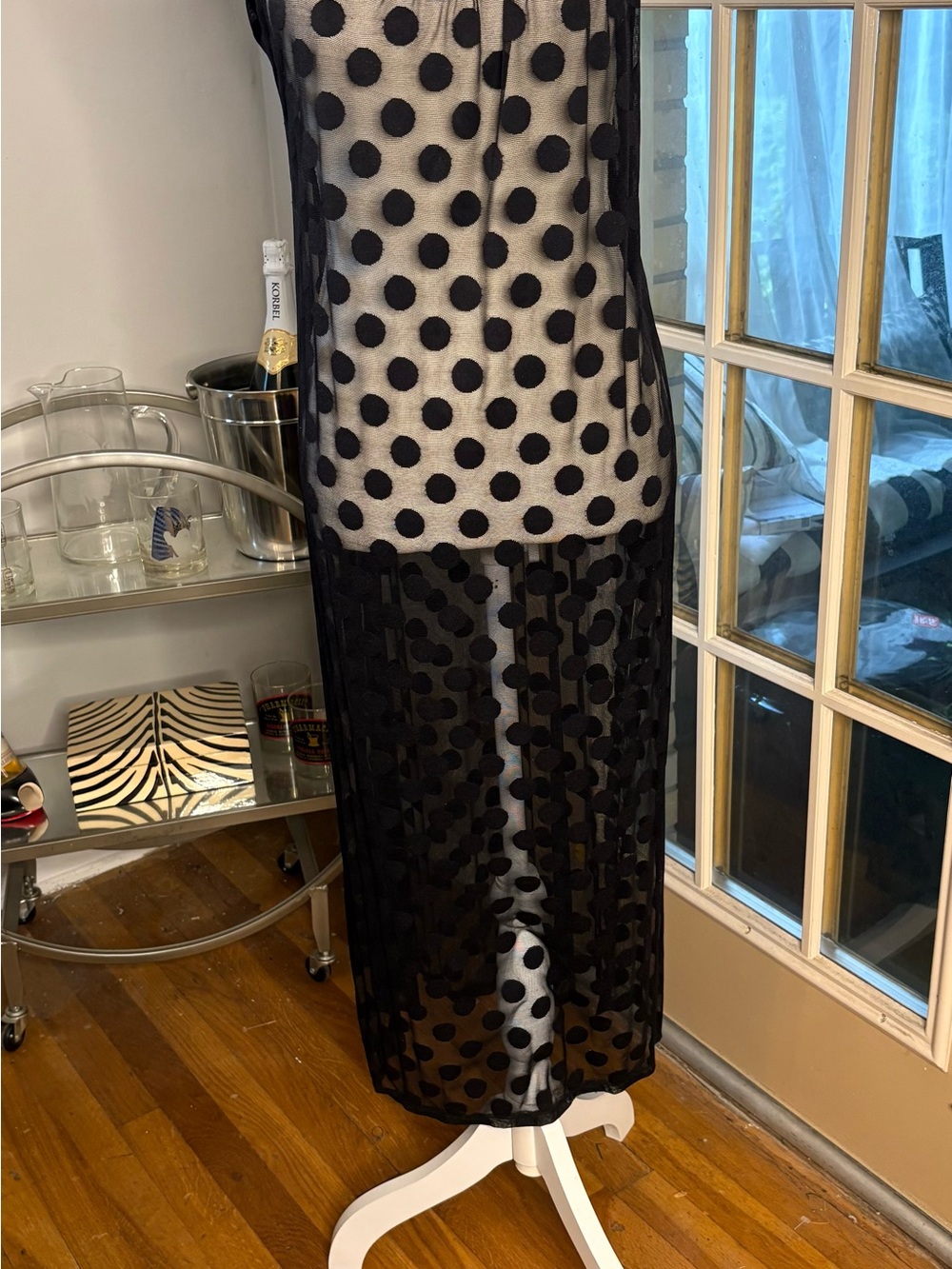 Anthropologie Black Polka Dot Mesh dress